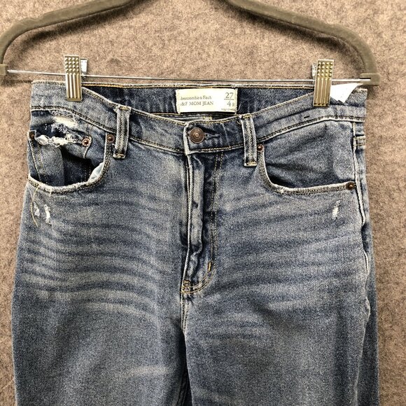 Abercrombie & Fitch Mom Jean Womens Size 4 / 27 Blue Distressed Ripped Stretch - Picture 3 of 9
